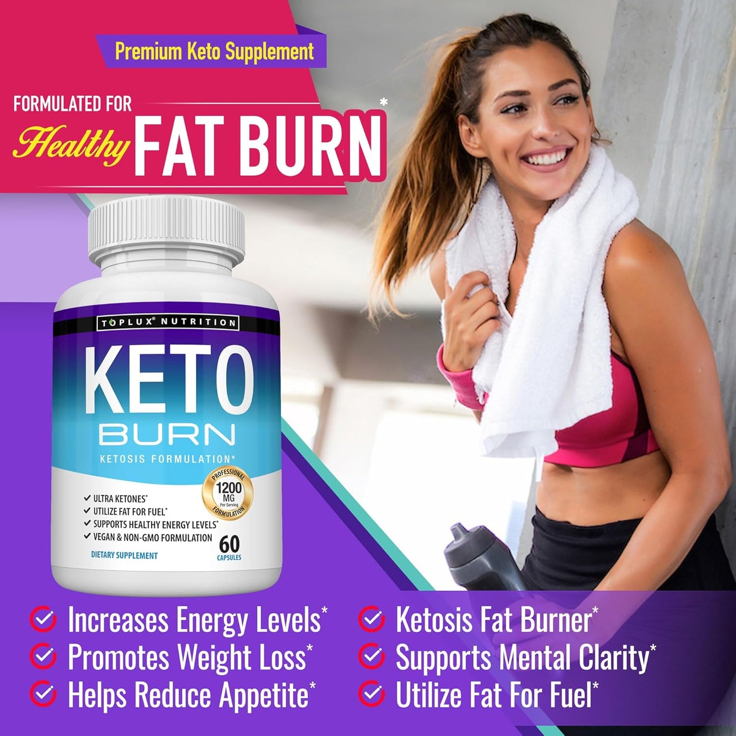 Keto Burn Supplement Ketogenic Formula for Men & Women - 60 Count