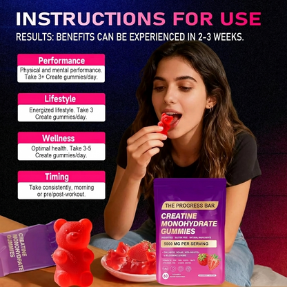 Creatine Monohydrate Gummies – with Collagen, BCAAs, L-Glutamine, Biotin, Zinc, Vitamin D3 & Hyaluronic Acid – Daily Pre & Post Workout Recovery, Sugar-Free